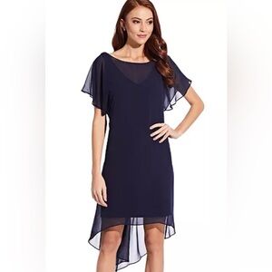 Adrianna Papell black Chiffon Overlay A-Line Dress sheer wrap  flowy large